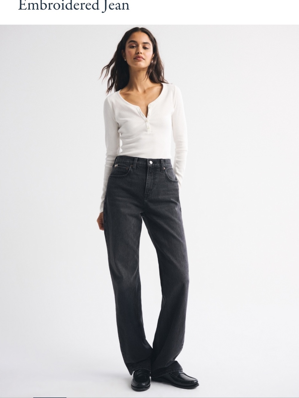 Abercrombie & Fitch Black Straight-Leg Jeans with Embroidered Heart